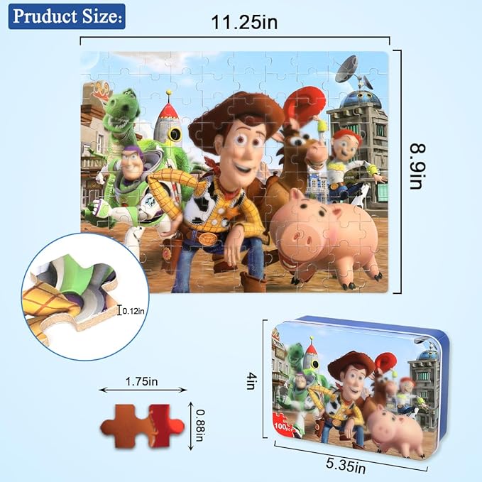 Puzzles for Kids Ages 4-8,Kids Puzzle in a Metal Box,Cute Kid Small Toys Puzzles,Children Boys Girls Learning Educational Toy,100 Pieces