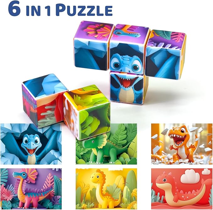 Magnetic Blocks for Toddlers, Dinosaur Theme Magnet Puzzle for Kids, Montessori Toys for 1+, Sensory Toys for Boys & Girls Ages 3 4 5 6