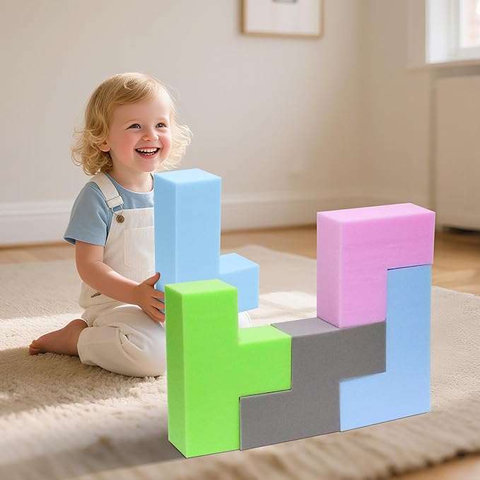 4PCS Soft EVA Foam Building Blocks for Kids – Colorful Tetris-Shaped Stacking Cubes, Sensory Toys for Toddlers & Preschoolers, Safe & Fun Educational Play for Classroom or Home