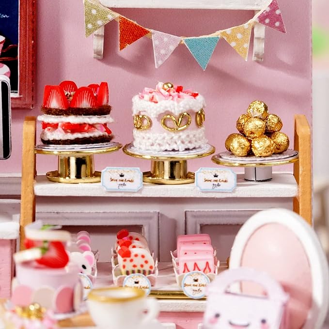 Miniature House Kit, CUTEROOM Tiny House Kit Wooden Dollhouse Kit Mini House Making Kit with Dust Cover, DIY Dollhouse Kit Birthday Gift- Sweet Talk