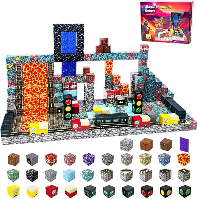 Magnetic Building Blocks Set, 150 Pieces STEM Learning Toy with Lava Adventure Theme, Construction Kit for Ages 3-12 Years