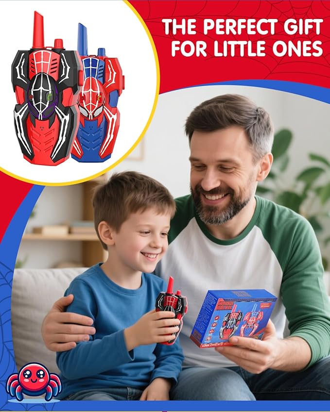 Spider Hero Walkie Talkies for Kids – 2 Pack Indoor & Outdoor Toys for Boys Ages 3-8, Birthday Gift for Children, Fun Two-Way Radios for Playtime & Adventures