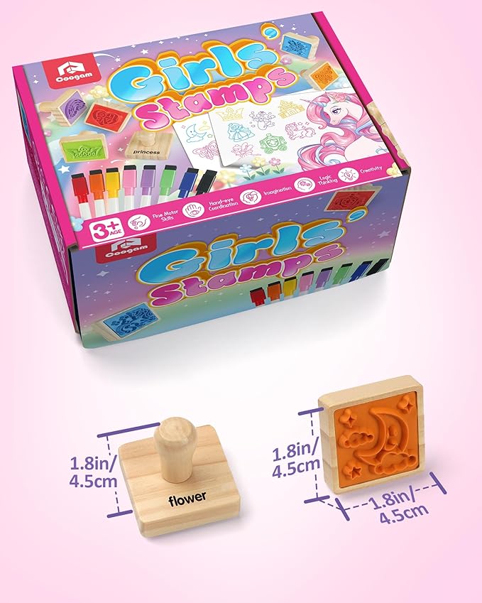 Coogam Wooden Animal Stamps Printing Toy Set, 20pcs Color Shape Stamping for DIY Scrapbook Arts Crafts Supplies Party Favor Toy Gift with Markers Suitable for 3 4 5 Year Old Kids