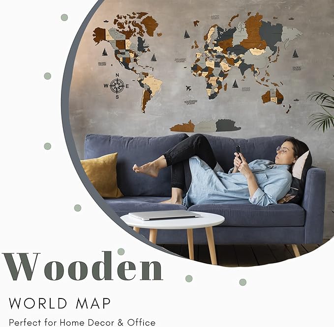 Wooden World Map 3D Art Large Wall Decor - Size (M, L, XL) Any Occasion Gift Idea - Wall Art For Home, Kitchen or Office