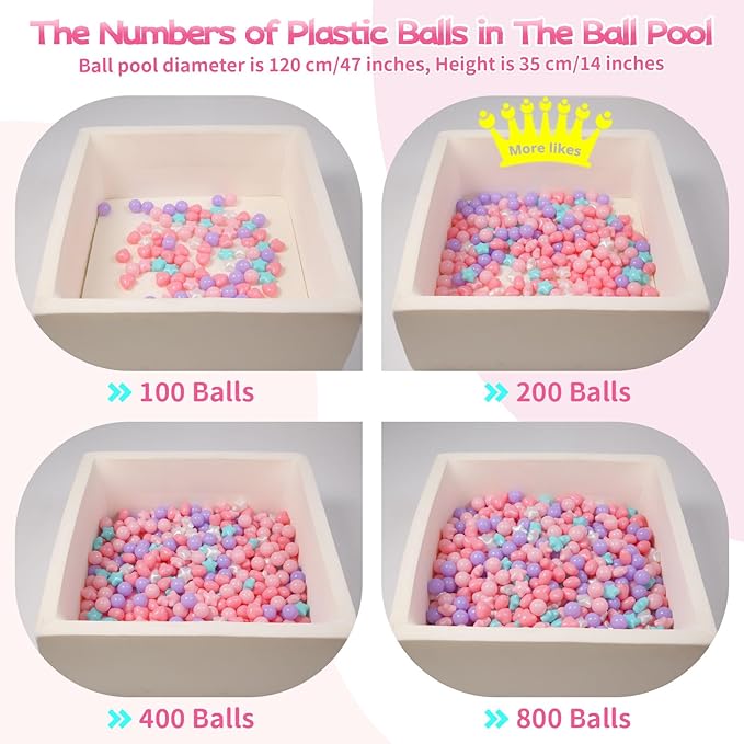 Ball Pit Balls Pack of 100 200 500 - Star and Round Set BPA Free Phthalate Free Non-Toxic Crush Proof Play Balls Soft Plastic Balls for Toddlers Baby Kids Birthday Pool Tent Party