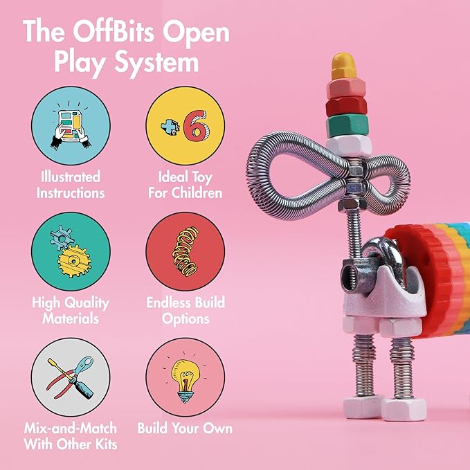 The Off Bits Erector Set: Animal Mini STEM Toys for Kids 6+, Toy Building Sets with Nuts & Bolts, STEM Building Toys Gifts for Boys and Girls (Multicolor)