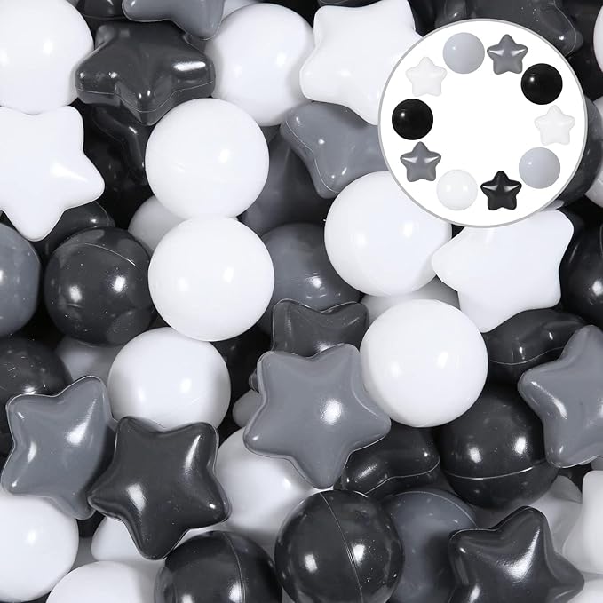 Ball Pit Balls Pack of 100 200 500 - Star and Round Set BPA Free Phthalate Free Non-Toxic Crush Proof Play Balls Soft Plastic Balls for Toddlers Baby Kids Birthday Pool Tent Party