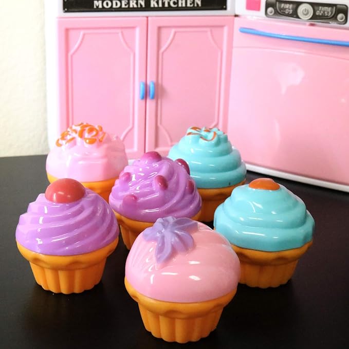 GIFTEXPRESS 6 PCS Pretend Play Food Dessert Set, Mini Toy Cupcakes for Kids, Petite Pastries Toys