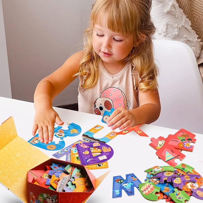 Wooden Alphabet Puzzles for Toddlers Ages 3+,Montessori Preschool Learning ABC Sight Words Letter Puzzle for Toddlers,Learning Toys Easter Birthday Gift for Kindergarten Boys Girls