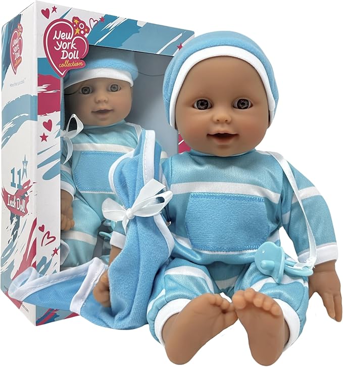 The New York Doll Collection 11 inch Soft Body Baby Doll in Gift Box - 11" Doll Toy for Kids, Boys, Girls and Toddlers - Baby Doll Pacifier Accessory Included