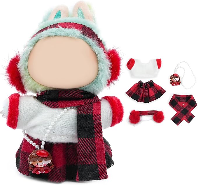 17cm Doll Clothes Set-Adorable Outfits for Dolls-Stylish Accessaries Clothes Dress-Up-Replaceable Clothing Collections, Includes Hat, Top, Skirt(Red-Style A)