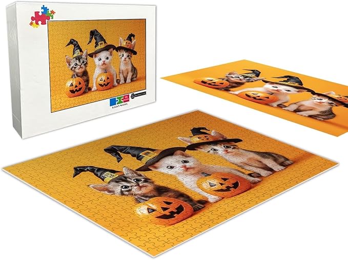Kittens and Pumpkins - Adult Wizard Hat Halloween 120 Pieces Adult Puzzle - Challenging Family Activities