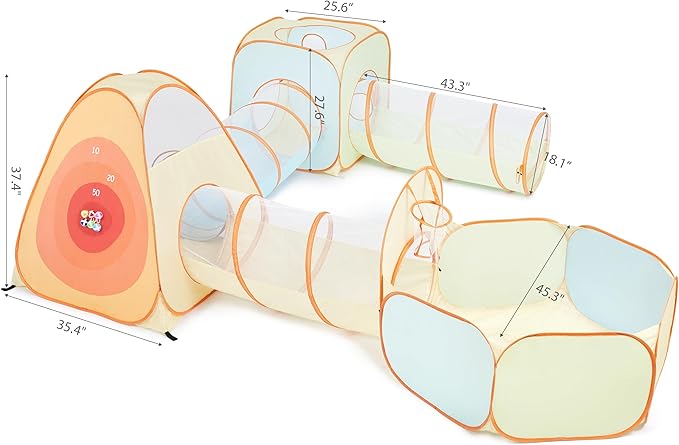 UTEX Kids Play Tent with Tunnel, 6 in 1 Pop Up Play Tent with Ball Pit, Play Crawl Tunnel for Toddler, Boys, Girls, Indoor& Outdoor Play House Target Game with 6 Dart Balls