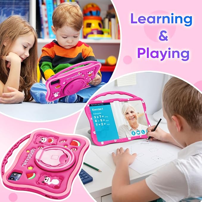 Kids Tablet, 10.1 inch Tablet for Kids 3-10, Educational Learning Toddler Tablet Android 14, 8GB RAM+64GB ROM Storage, 5G WiFi, Baby Girl boy Gift (Red)