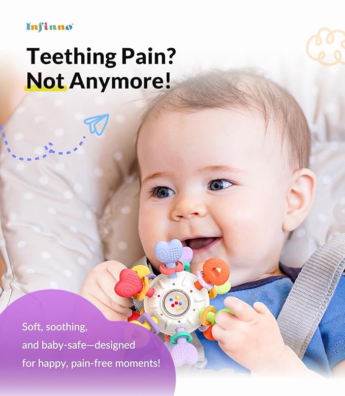 Baby Teething & Rattle Montessori Toys – Safe, Multi-Functional BPA-Free Silicone Sensory Learning Teether Toys for Infant 0-12 Months–Teething Relief & Fun Play – Perfect Baby Gift for Boys & Girls