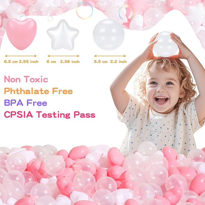 Ball Pit Balls Pack of 100 200 500 - Star and Round Set BPA Free Phthalate Free Non-Toxic Crush Proof Play Balls Soft Plastic Balls for Toddlers Baby Kids Birthday Pool Tent Party