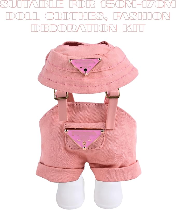 17 cm Doll Clothes, Fashionable and Cute 3-Piece Doll Clothes Set, fits 5.9-6.69 inches (15-17 cm) Dolls, Includes hat, Onesie, White Shoes (Doll not Included) (Pink)