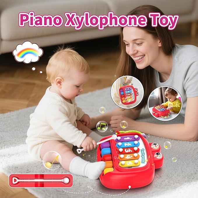 4 in 1 Baby Toys for 6 to 12 Months, Infant Sensory & Stacking for 1+ Year Old, Busy Cube Toys for Babies 12 -18 Months, Piano Xylophone Musical Travel Toys, Christmas Birthday Gifts for 1 - 2 - 3