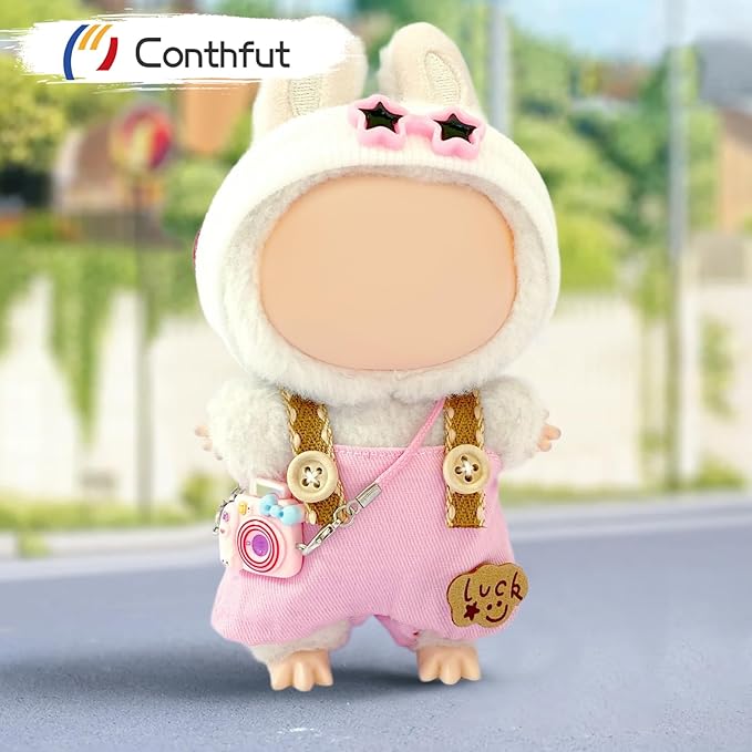 Doll Clothes,17cm/15cm Dolls Outfit Set,Accessories for Dolls,Stylish Clothes Set for Dress Up (No Doll) (Pink Overalls Suit 02)