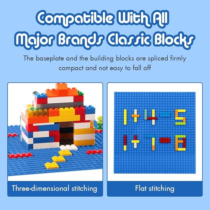 Lekebaby 8 Pack Classic Baseplates Building Base for Building Bricks, 10" x 10" Building Boards - 100% Compatible with Major Brands, Green/Grey/Blue/White
