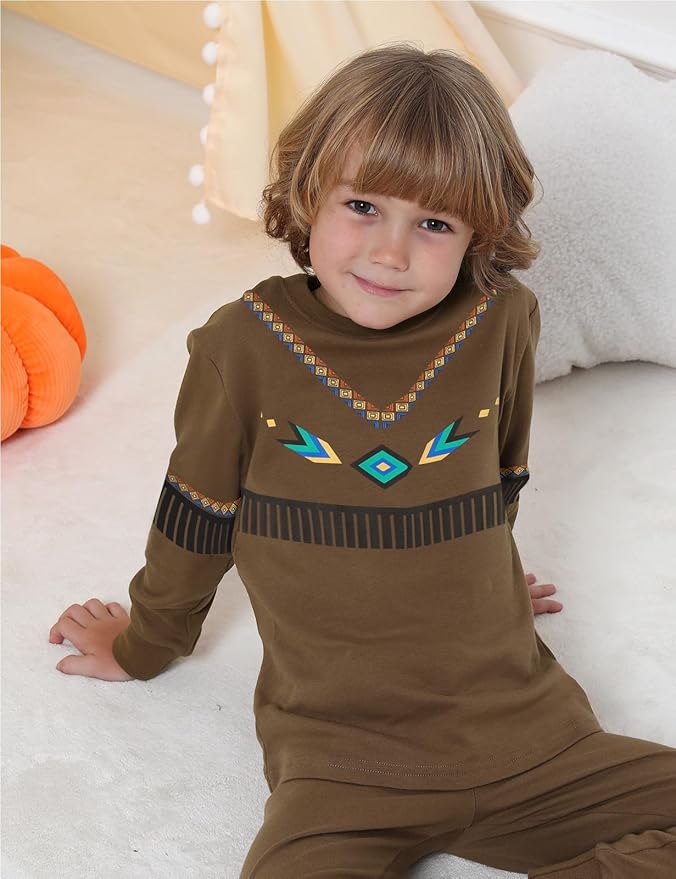 A&J DESIGN Pure Cotton Printed Pjs for 2-14 Years Kids, 2-Piece Long-Sleeved Pajamas Set