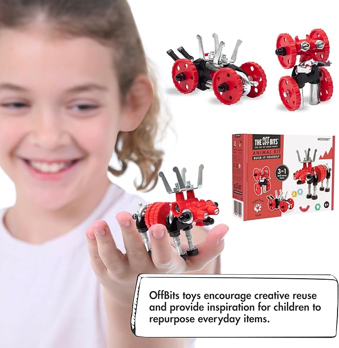 The Off Bits Erector Set: Animal Mini STEM Toys for Kids 6+, Toy Building Sets with Nuts & Bolts, STEM Building Toys Gifts for Boys and Girls (Red Moose)