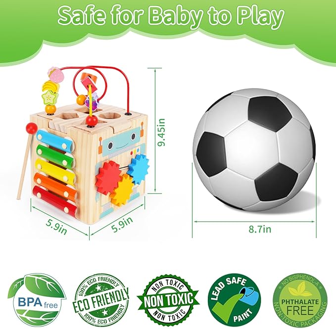 Toddler Wooden Activity Cube Toys, Montessori Toys for 1 2 3 Year Old Boy Girl, Educational Learning Toy for Toddlers 1-3 2-4 Years, Sensory Infant First 1st 2nd one two Christmas Birthday Gifts