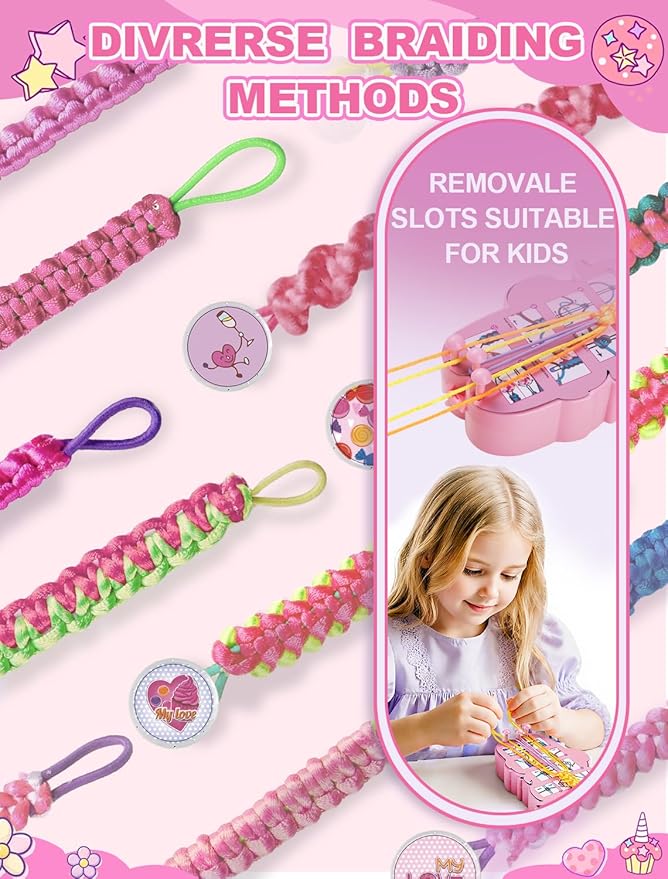 Friendship Bracelet Making Kit for Girl, DIY Arts and Crafts Toy for Teen Ages 6 7 8 9 10 11 12, Birthday Gift Ideas for Girls,, Unicorn Jewelry Bracelet Making Set,Pink