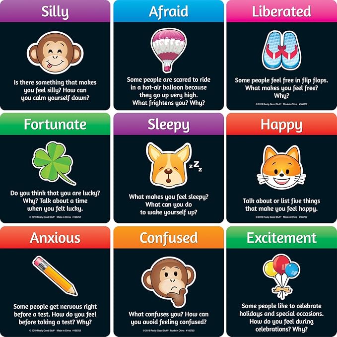 Really Good Stuff Emoji Feelings Cards for The Classroom or Home Activity for Kids - 12 Pk - Builds Social Emotional, Critical Thinking, Self-Awareness & Vocabulary Skills