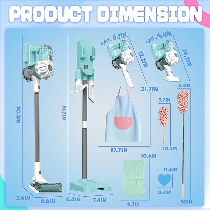 SMILESSKIDDO Kids Vacuum That Really Works - 3-in-1 Toy Vacuum with Real Suction, Apron, Cleaning Cloth, Duster & Colorful Beads, Toddler Cleaning Toy Set, Housekeeping Toy Gifts for Girls & Boys