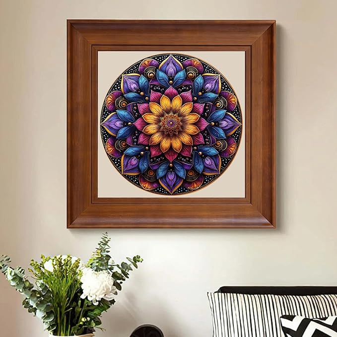 Jiroinlly Mandela Wooden Jigsaw Puzzles - Flower Puzzles for Adults 500 Pcs, 16.7'' x 16.7''Unique Shaped Wood Puzzle, Beautiful Package for Halloween, Best Gift for Adults and Kids, Family Game