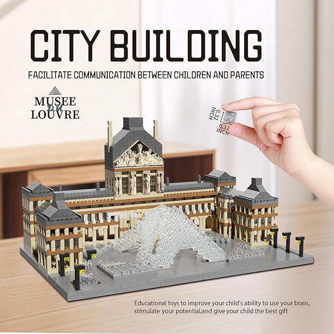 Paris Louvre Museum Building Blocks Iconic Landmark Model Toy for Teens Adults & Collectors 3D Puzzle Set for Educational and Decorative Fun