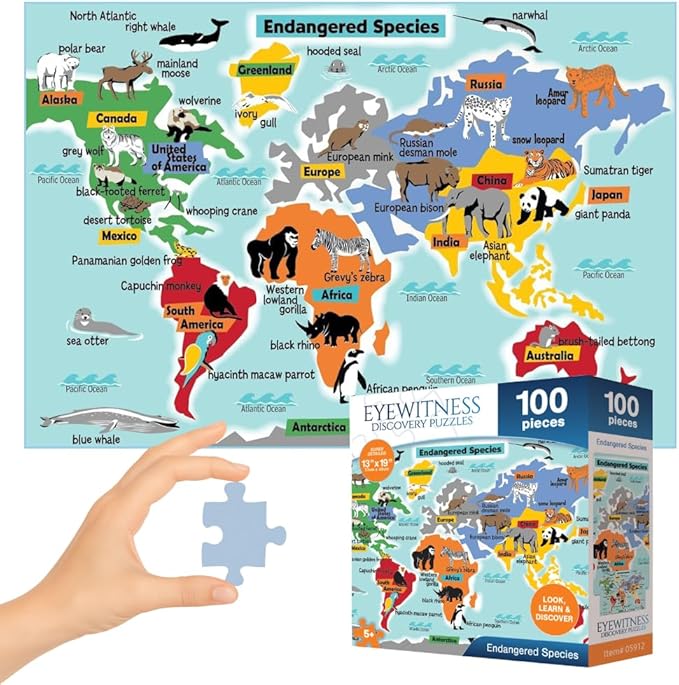 Eyewitness Discovery Puzzle Endangered Species, 100 Piece Jigsaw for Kids, Educational Learning Toy for Boys & Girls, Children Ages 5+