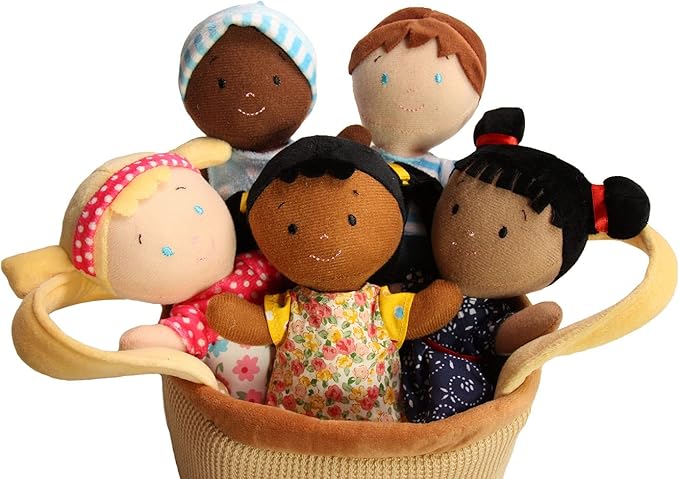 Snuggle Stuffs Basket of Buddies Plush Diversity Multicultural Ethnic Dolls | Diversity Toys for Toddlers | Soft Multicultural Dolls for Preschool Classroom, Daycare or at Home | Set of 5-8"