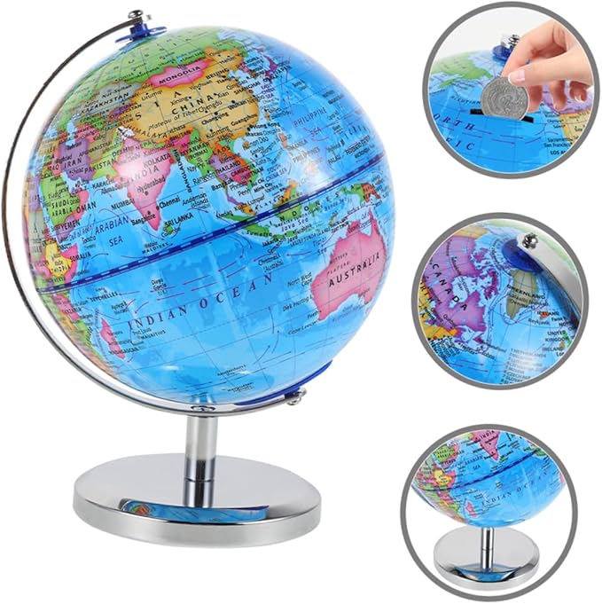 Globe Shape Coin Storage Earth Piggy Bank for Kids Decorative World Map Coin Bank