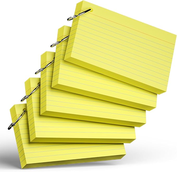 250 Count Yellow Index Cards with Ring 3 x 5 Inch Heavyweight Ruled Index Cards, Flash Cards for School & Office Supplies and Home Organization, Durable Study To Do List Note Cards with Ruled Lines