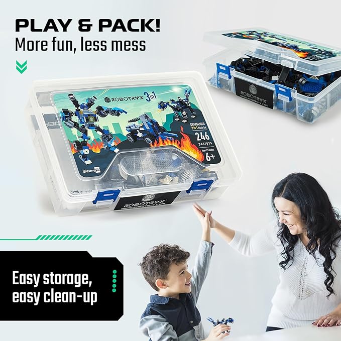 JITTERYGIT Robot Building Toy Gift for Boys, Perfect STEM Gift for Builders Ages 6, 7, 8, 9, and 10 Year Olds, Blue SnabGlider (246 Pcs) Robotryx