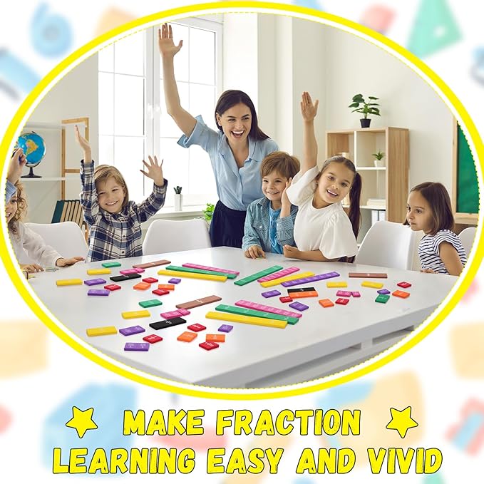 8 Sets Fraction Tiles Set for Math Classroom Fractions Manipulatives Math Learning Manipulatives for Home School Supplies