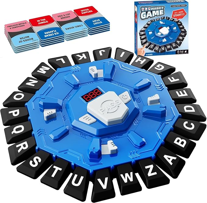 Word Game Family Board Games with Display Timer and 2 Modes, The Fast-Paced 24 Letters Pressing Games, Learning Word Game for Kids & Adults, 2-8 Players, 15-20 Minute Play Time