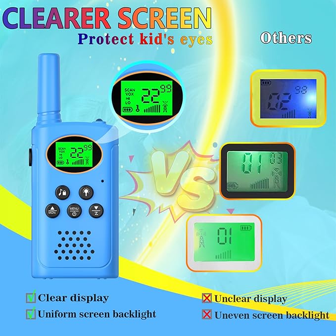 Walkie Talkies for Kids 2 Pack, Toys for Ages 4-13 Year Old Boys Girls with Flashlight LCD Screen, Long Range 22 Channels 2 Way Radio Indoor Outdoor Adventure Easter Xmas Birthday Gifts (Blue)