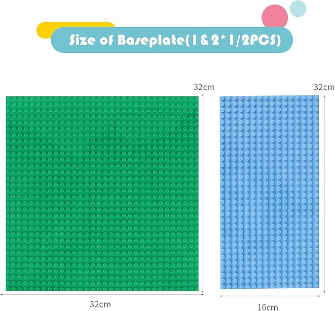 Classic Base Plates Compatible with Bricks & Baseplates, 10"x 10" and 10"x 5" Building Base Combo Set, Thick Boards Base Plates Can Be Used to Build Double Layer Buildings - 3pcs
