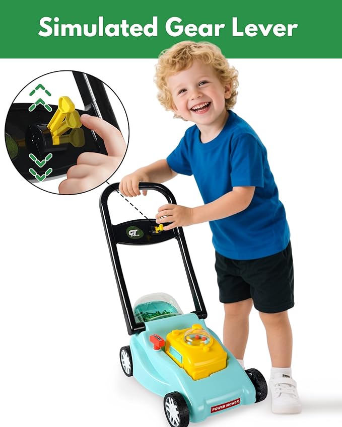 Kids Lawn Mower with Realistic Grass-Cutting Action and Sounds – No Batteries Required | Fun Outdoor Push Toy, Birthday Gift & Halloween Present for 3, 4, 5, 6, 7, 8 Year Old Boys and Girls (Blue)