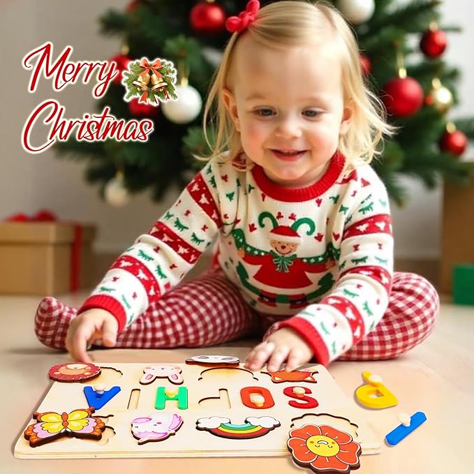 Baosity Personalized Name Puzzle for Kids, Custom Wooden Puzzles for Toddler 1-3, Baby Toddler Toys for 1 Year Old, Personalized Christmas Birthday Gifts for Boy & Girl
