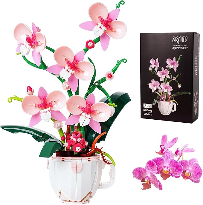 Ideas Orchid Flowers Building Block Set，DIY Home Decoration Kit for Adults，Flowers Home Decor Gift for Mother's Day, Valentine Day, Birthday, Christmas Day Toy for Girl 6 7 8 9 10+ 567PCS
