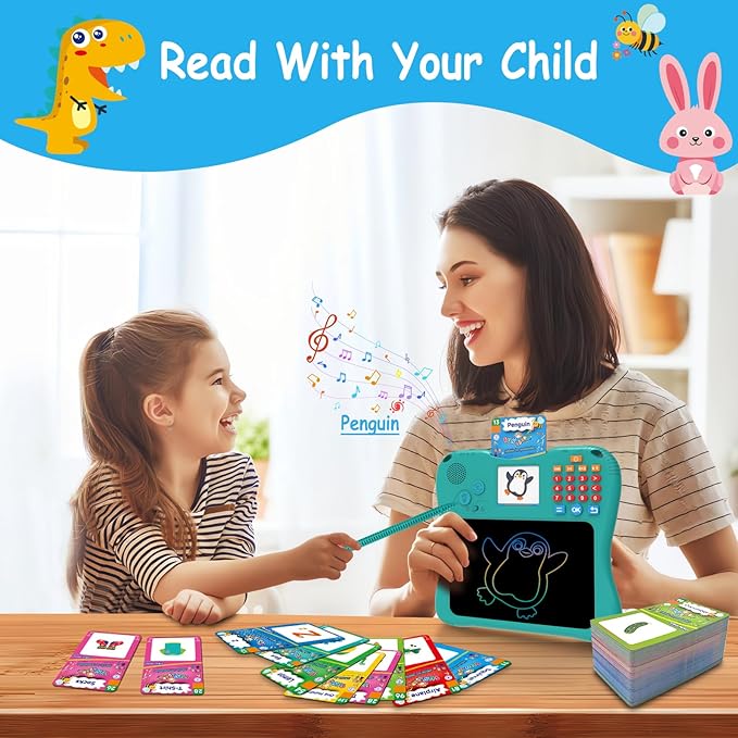 EASEGMER 3 in 1 Educational Learning Travel Toys - 8'' Drawing Tablet and 130 Talking Flash Cards Toddler Writing Tablet and Preschool Learning Activities, Best Gift for Girls/Boys 3-12 Years