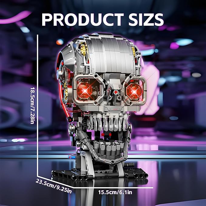 Mechanical Skull Building Block Set 3D Poseable Model with Mandibular Teeth Bite Drive can be driven by hand or motor for STEM Toys for Kids & Adults Perfect for Horror Fans & Gothic Room Decor