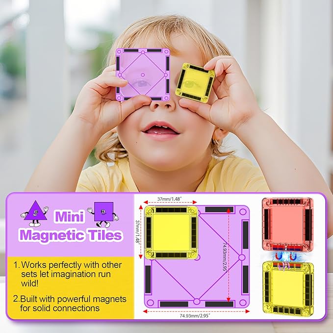 46PCS Mini Magnetic Tiles, Portable Magnetic Toys Travel Set with Iron Case for Kids Ages 4-8,Creativity Boosting Building Toys Set,Toddler Puzzle Birthday Gift Toys for Boys and Girls Ages 3+