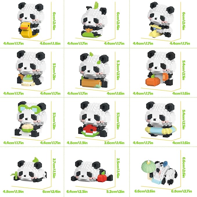 Panda Animals Building Block Sets,Micro Mini Animals Party Favors for Kids, Birthday Gift for Boy Girl(12 Pack)