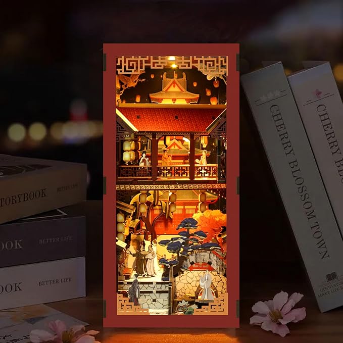 Book Nook Kit - DIY Miniature Dolls House Kit with Furniture and LED Light, 3D Puzzle Wooden Art Bookends, Model Kits for for Adults and Teens (Dream Back to The Tang Dynasty)