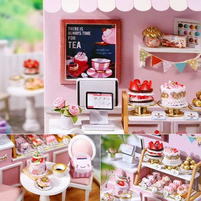 TuKIIE DIY Miniature Dollhouse Kit with Furniture, 1:24 Scale Creative Room Mini Wooden Doll House Plus Dust Proof for Kids Teens Adults(Sweet Talk)